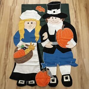 Vintage Evergreen Enterprises Pilgrims Thanksgiving House Flag Banner 2003